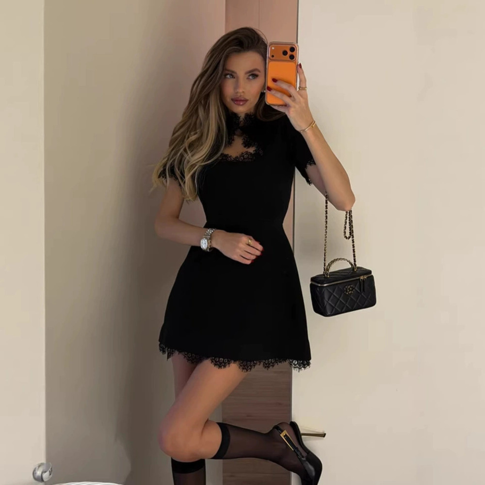 H&M Chic Lace Hollow Out Patchwork Waist Cinching Slim Dress
